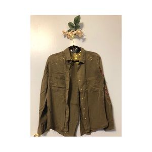 Navy green button up